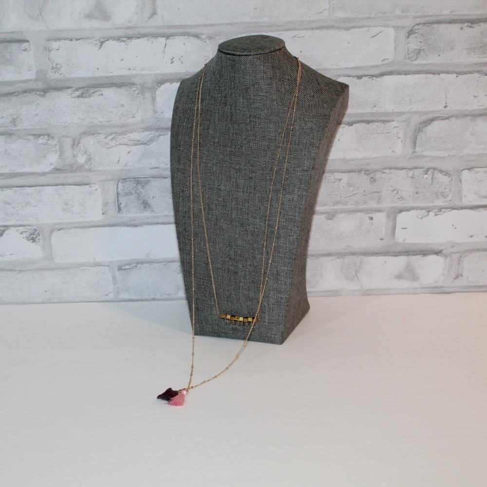 Long Minimalist Crystal Tassel Necklace Boho NWOT